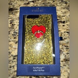 Swarovski Gold Glitter iPhone Case with Red Heart